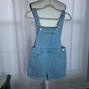 DAZY Light Wash Denim Blue Bib Over-all Shorts w/ Side Zip and Button Closure S